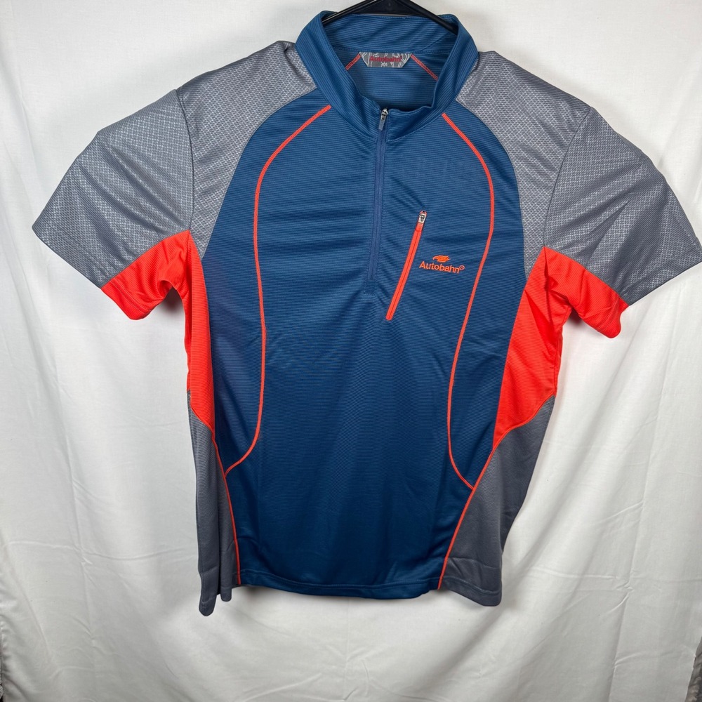 Autobahn Cycling Jersey Mens 105 Blue Orange Gray Colorblock Quarter Zip Shirt